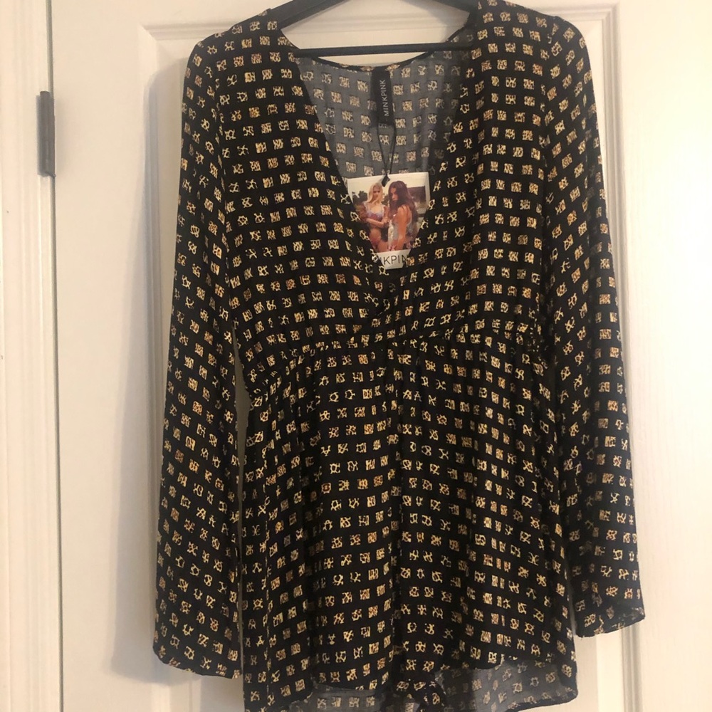 MINKPINK Leopard Geometric Print Plunge Romper Size L NWT - Picture 4 of 5